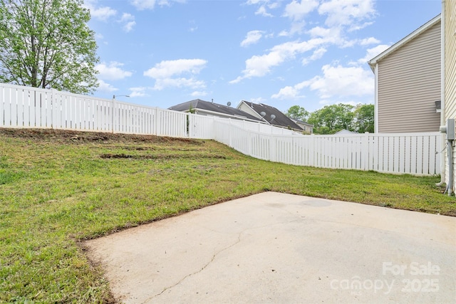 view of yard featuring a patio area and a fenced backyard