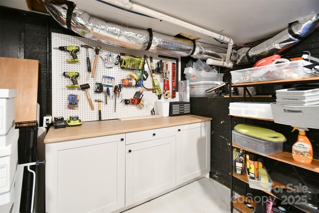 basement featuring a workshop area