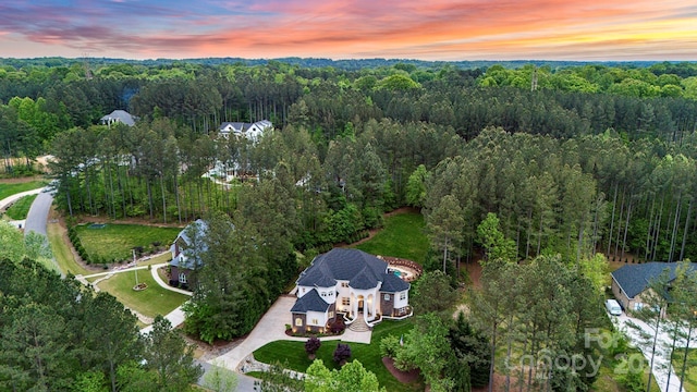 133 Crooked Branch Way, Troutman, NC 28166 - aerial view at dusk featuring a wooded view