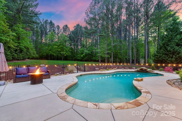 133 Crooked Branch Way, Troutman, NC 28166 - view of pool with an outdoor fire pit, fence, a fenced in pool, and a patio area
