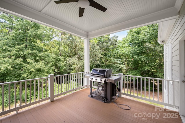 591 Emerald Isle Ct, Lexington, NC 27292 - wooden terrace featuring grilling area and ceiling fan