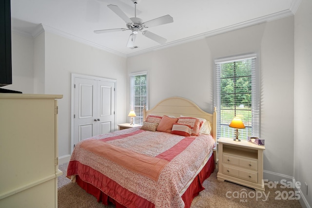 591 Emerald Isle Ct, Lexington, NC 27292 - carpeted bedroom featuring ornamental molding, baseboards, multiple windows, and a closet