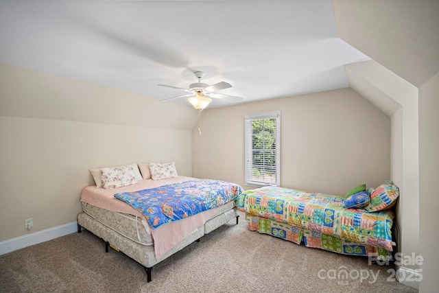591 Emerald Isle Ct, Lexington, NC 27292 - bedroom with carpet, baseboards, vaulted ceiling, and ceiling fan