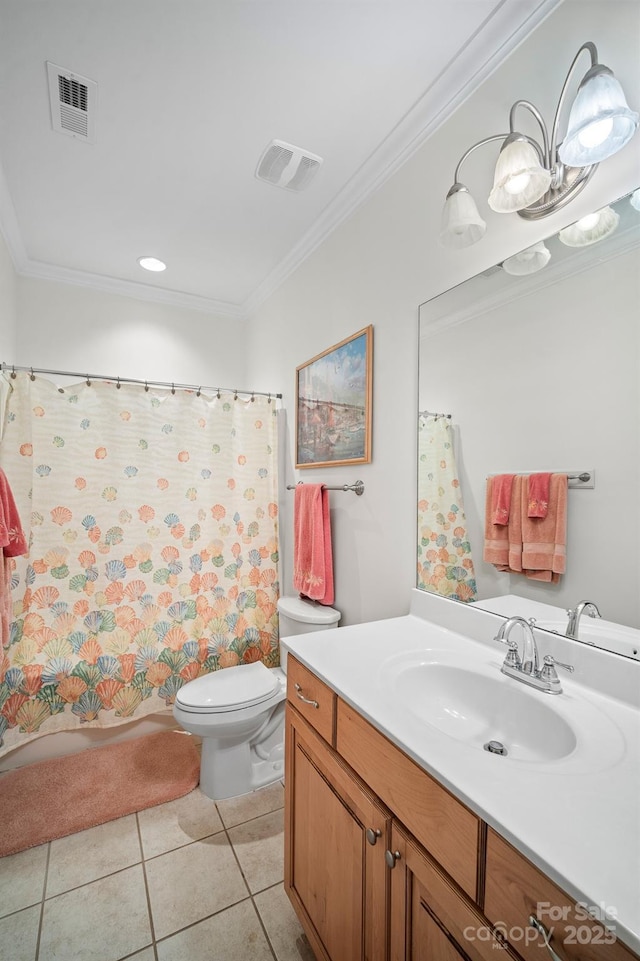 591 Emerald Isle Ct, Lexington, NC 27292 - bathroom with toilet, tile patterned floors, ornamental molding, and visible vents
