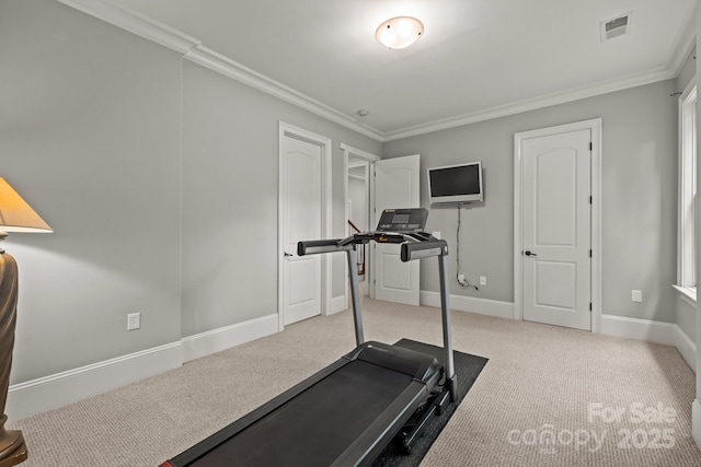 914 Elizabeth Ln, Matthews, NC 28105 - exercise room featuring ornamental molding, carpet floors, and baseboards