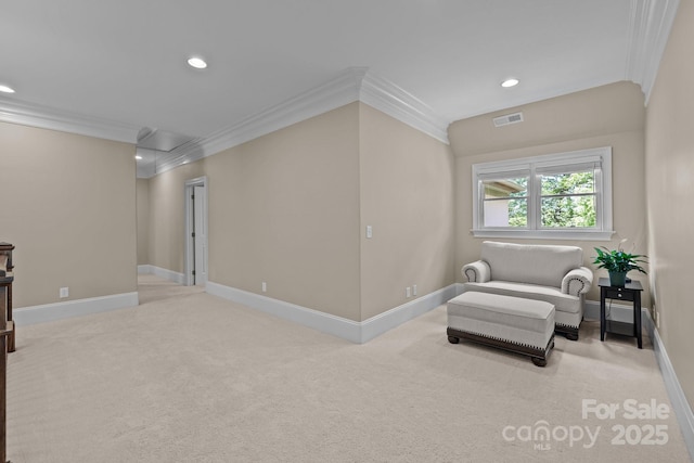 914 Elizabeth Ln, Matthews, NC 28105 - sitting room featuring ornamental molding, carpet flooring, recessed lighting, and baseboards