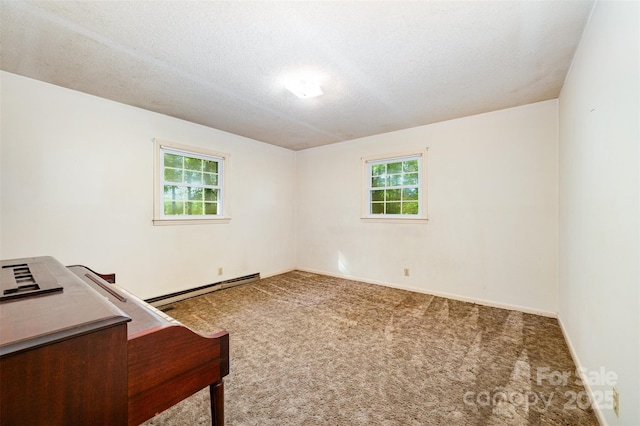 2415 Hargette Rd, Monroe, NC 28112 - unfurnished office with baseboard heating, a textured ceiling, baseboards, and carpet