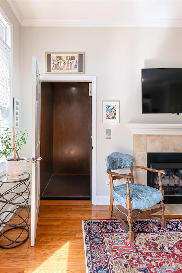 116 Dalya Rd, Swannanoa, NC 28778 - foyer with ornamental molding, light wood finished floors, and a tiled fireplace