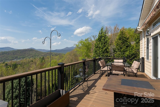 116 Dalya Rd, Swannanoa, NC 28778 - wooden terrace featuring a mountain view and outdoor dining area