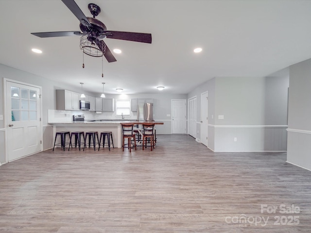 1315 Holshouser Rd, Rockwell, NC 28138 - interior space with recessed lighting, light wood finished floors, and ceiling fan