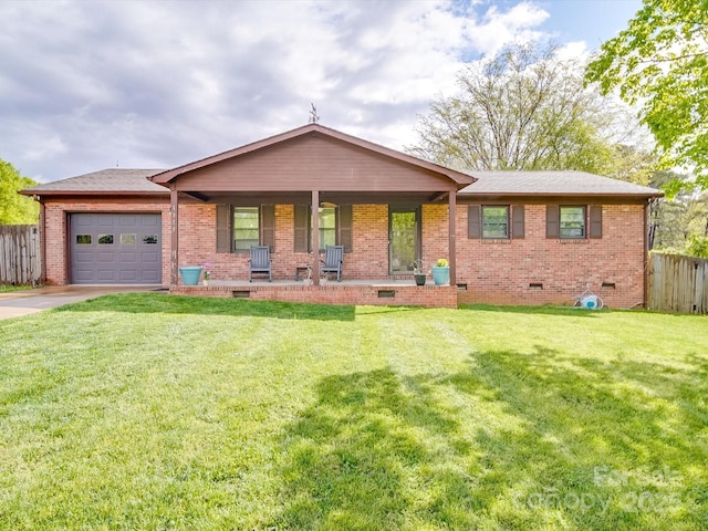 1315 Holshouser Rd, Rockwell, NC 28138 - ranch-style house featuring concrete driveway, crawl space, an attached garage, a front lawn, and fence