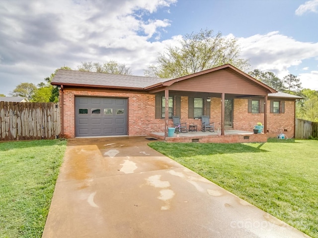 1315 Holshouser Rd, Rockwell, NC 28138 - ranch-style home featuring an attached garage, a front yard, fence, and brick siding