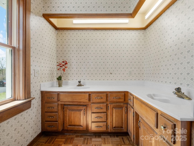 bathroom featuring wallpapered walls