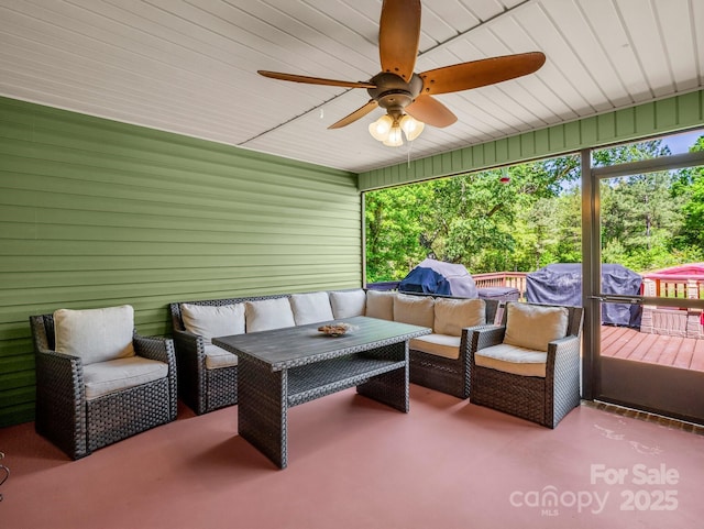 575 Hill Rd, Lincolnton, NC 28092 - sunroom featuring a ceiling fan and outdoor lounge area