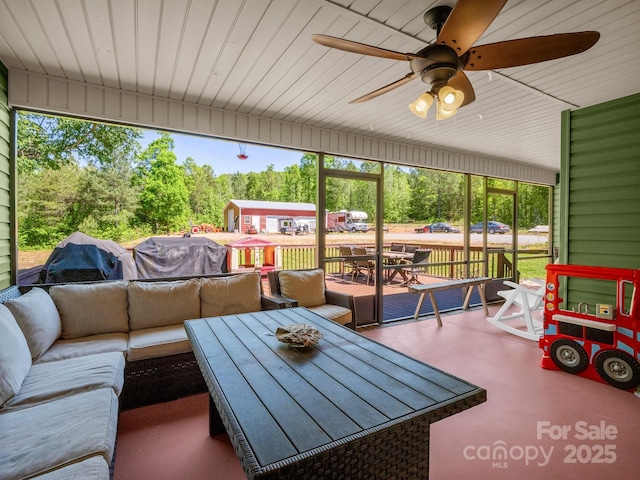 575 Hill Rd, Lincolnton, NC 28092 - sunroom / solarium featuring an outdoor hangout area, outdoor dining area, and ceiling fan