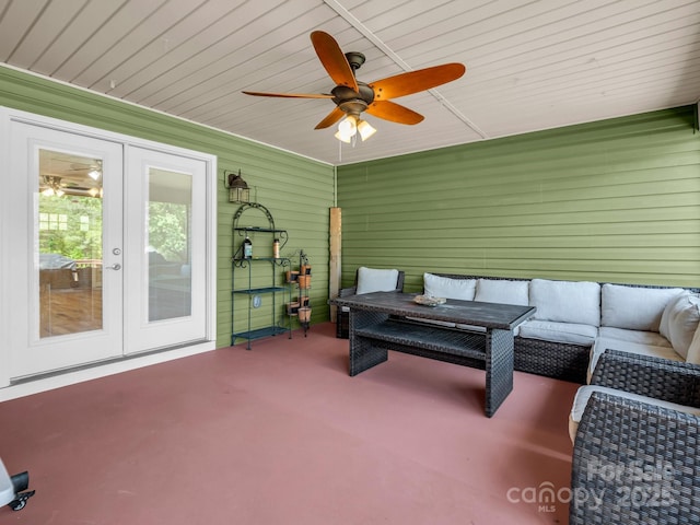 575 Hill Rd, Lincolnton, NC 28092 - sunroom featuring a ceiling fan, french doors, and an outdoor hangout area