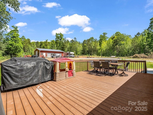 575 Hill Rd, Lincolnton, NC 28092 - wooden deck featuring outdoor dining area and grilling area