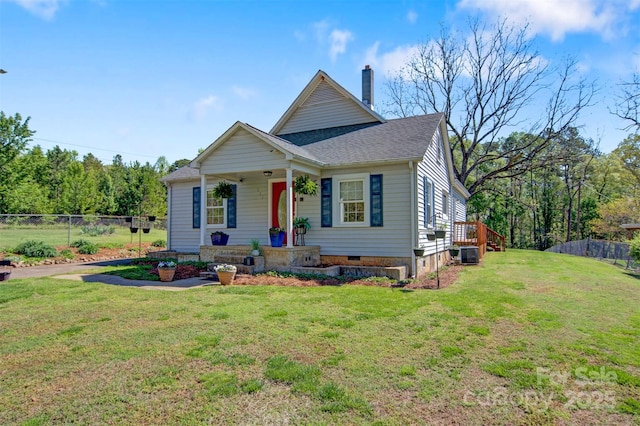 112 11th St NE, Hildebran, NC 28637 - bungalow featuring covered porch, a chimney, roof with shingles, and crawl space