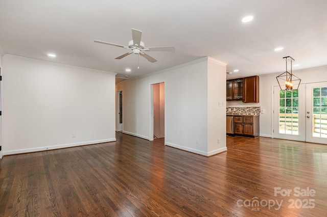 2528 Arnold Dr, Charlotte, NC 28205 - unfurnished living room with ornamental molding, a ceiling fan, and recessed lighting