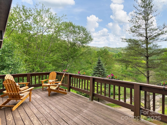 deck with a forest view