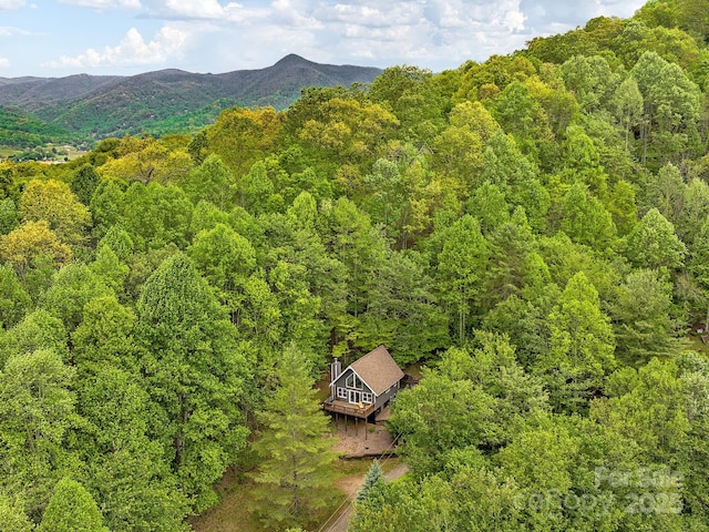 drone / aerial view with a view of trees and a mountain view
