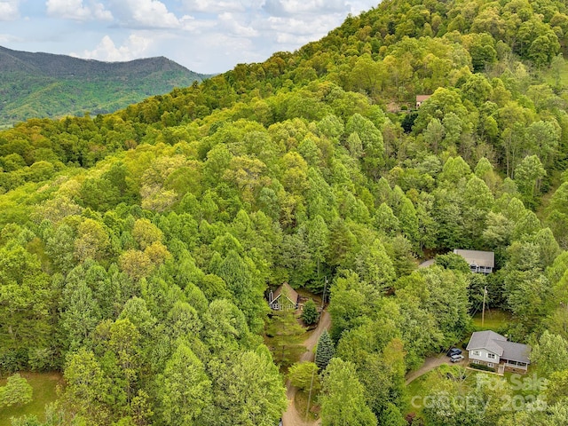 bird's eye view with a mountain view and a forest view