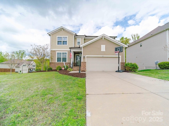 807 Oak Manor Dr SE, Concord, NC 28025 - traditional home featuring brick siding, a front lawn, and driveway