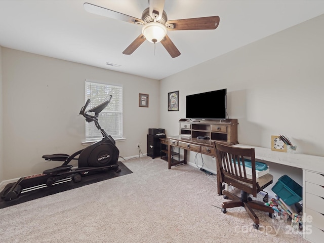807 Oak Manor Dr SE, Concord, NC 28025 - carpeted office with ceiling fan, baseboards, and visible vents