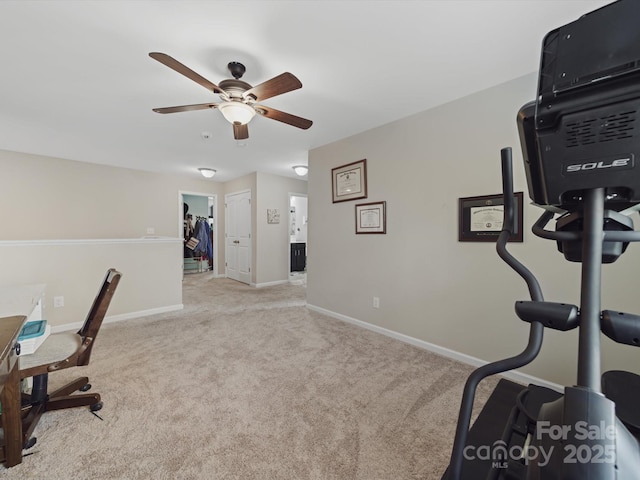 807 Oak Manor Dr SE, Concord, NC 28025 - home office with carpet, baseboards, and a ceiling fan