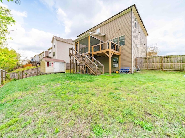 807 Oak Manor Dr SE, Concord, NC 28025 - back of property featuring an outbuilding, a yard, a fenced backyard, stairway, and a storage unit