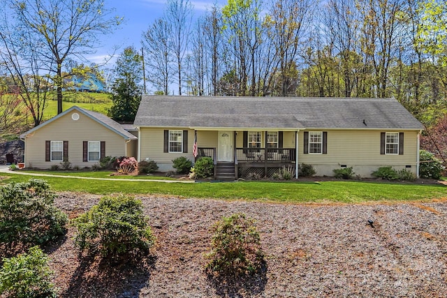54 Golddigger Dr, Candler, NC 28715 - ranch-style house with covered porch, crawl space, and a front yard