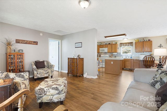 54 Golddigger Dr, Candler, NC 28715 - living area featuring a textured ceiling, baseboards, and wood finished floors