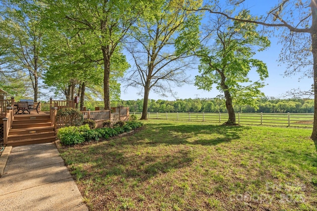 view of yard featuring a deck and fence