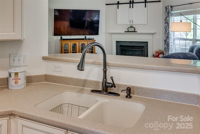 3040 Sunshower Hts, York, SC 29745 - details featuring a glass covered fireplace and a sink