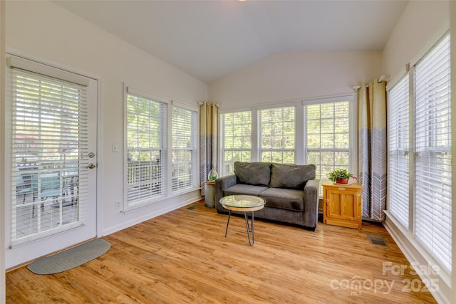 3040 Sunshower Hts, York, SC 29745 - sunroom with lofted ceiling, wood finished floors, and visible vents