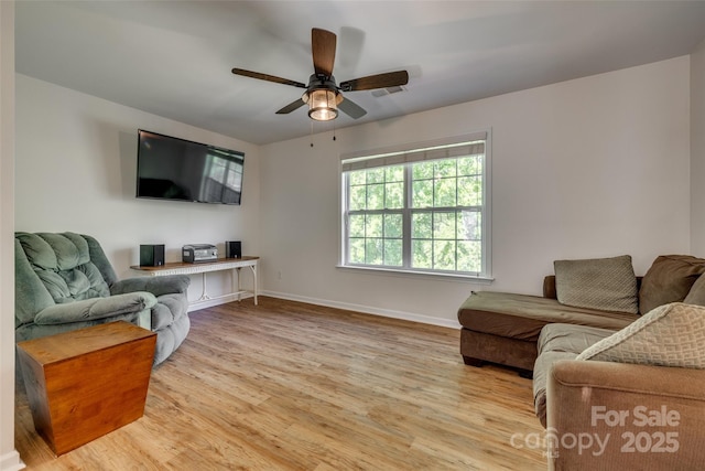 3040 Sunshower Hts, York, SC 29745 - living room featuring wood finished floors, baseboards, and ceiling fan