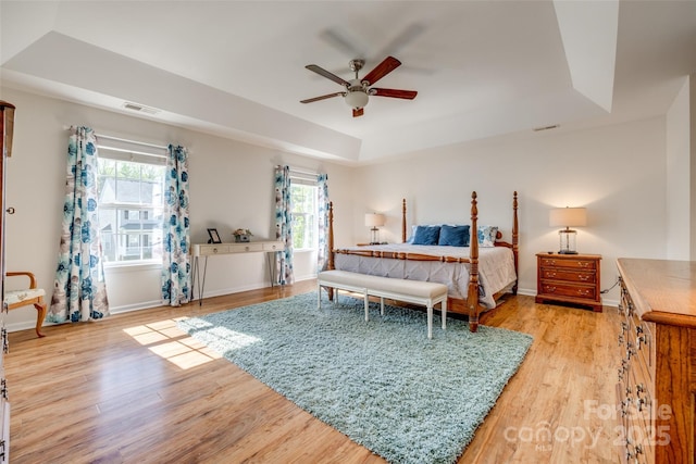 3040 Sunshower Hts, York, SC 29745 - bedroom with light wood-style flooring, visible vents, a raised ceiling, and multiple windows