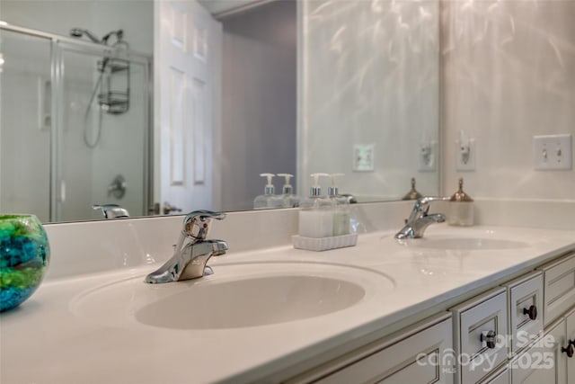 3040 Sunshower Hts, York, SC 29745 - full bathroom featuring double vanity, a stall shower, and a sink