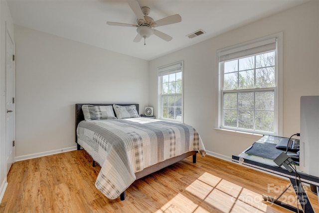 3040 Sunshower Hts, York, SC 29745 - bedroom featuring light wood-type flooring, baseboards, a ceiling fan, and visible vents
