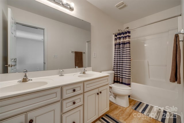 3040 Sunshower Hts, York, SC 29745 - full bathroom featuring double vanity, toilet, shower / tub combo with curtain, and a sink