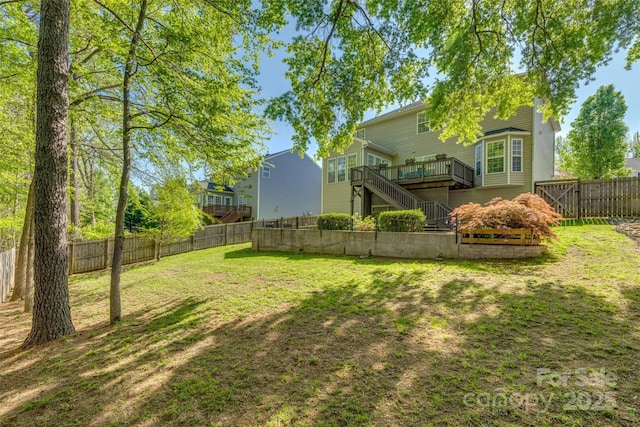 3040 Sunshower Hts, York, SC 29745 - view of yard with a wooden deck, a fenced backyard, and stairway