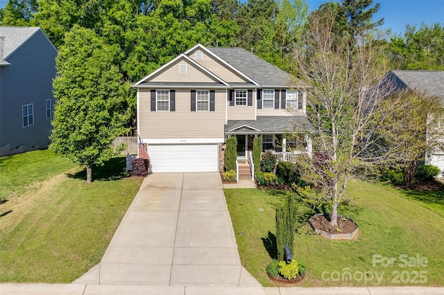 3040 Sunshower Hts, York, SC 29745 - traditional-style house featuring a front lawn, driveway, covered porch, and a garage