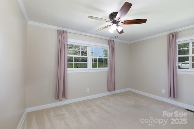 5381 Mount Carmel Rd, Heath Springs, SC 29058 - spare room featuring ornamental molding, a ceiling fan, and carpet
