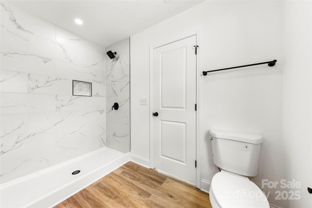 2043 Greenoak Dr, Shelby, NC 28152 - full bathroom with recessed lighting, toilet, a shower, and wood finished floors