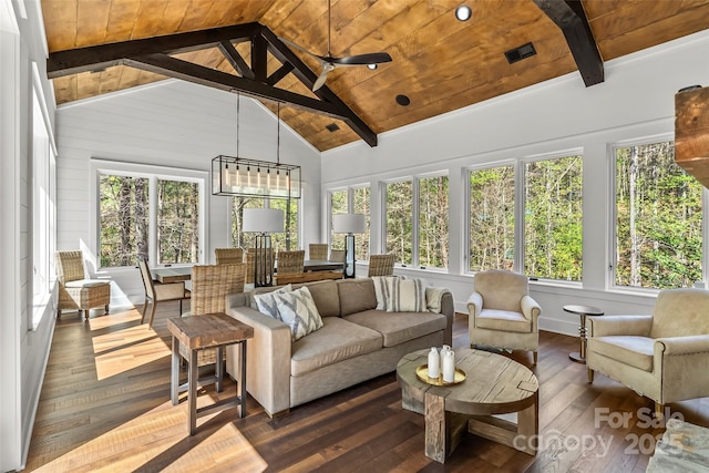 92 Gobblers Neck Dr, Nebo, NC 28761 - sunroom featuring wood-type flooring, wood ceiling, and vaulted ceiling with beams