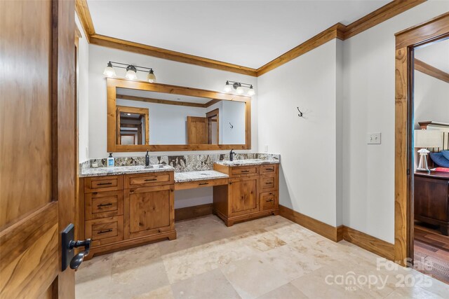 92 Gobblers Neck Dr, Nebo, NC 28761 - bathroom featuring vanity, baseboards, and crown molding