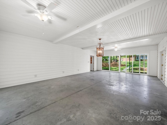 interior space with ceiling fan