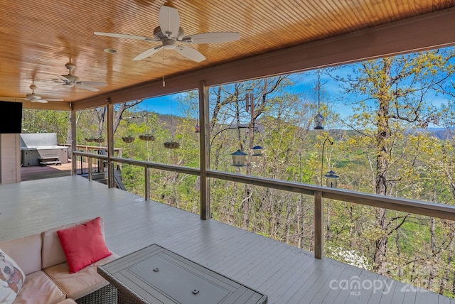 498 Pinnacle Pkwy, Union Mills, NC 28167 - wooden deck with a hot tub and ceiling fan