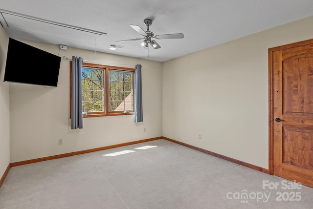 498 Pinnacle Pkwy, Union Mills, NC 28167 - interior space featuring visible vents, baseboards, ceiling fan, attic access, and light colored carpet