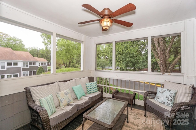 765 SW Dr, Davidson, NC 28036 - sunroom with ceiling fan, plenty of natural light, and an outdoor living space